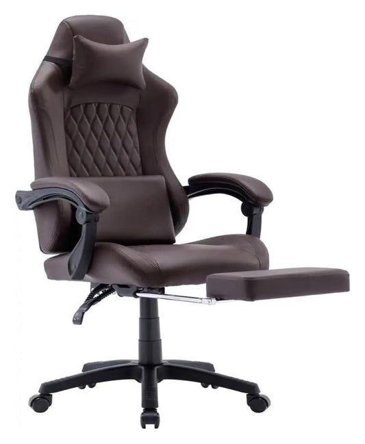 Lan Xin-JP Gaming Office Chair with Footrest, Lumbar Support, Adjustable Height, 360° Swivel Seat, Brown