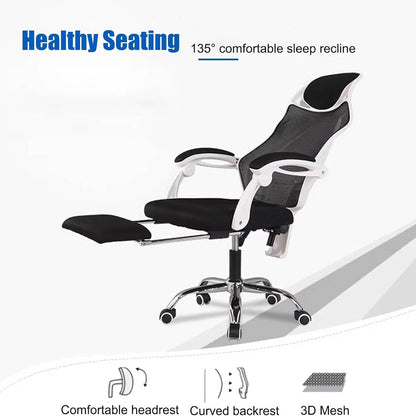 Ergonomic Gaming Chair with Footrest, Adjustable Headrest & Armrests, Tilt Function, Comfortable Office Computer Chair, Black