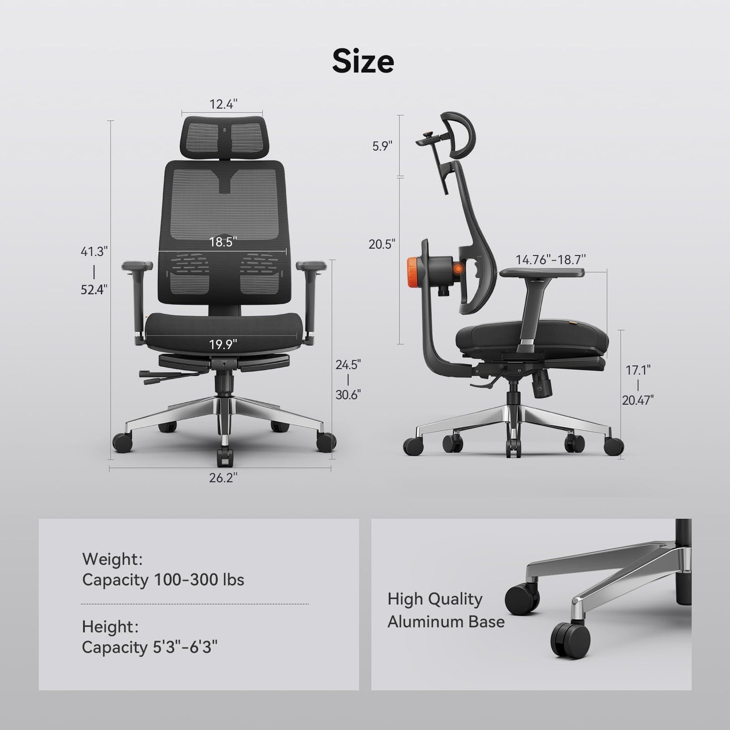 Newtral Ergonomic Office Chair, Adaptive Lumbar Support, Footrest, 4D Armrests, Adjustable Seat Depth & Height