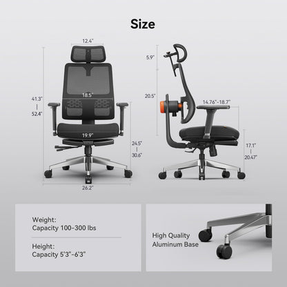 Newtral Ergonomic Office Chair, Adaptive Lumbar Support, Footrest, 4D Armrests, Adjustable Seat Depth & Height