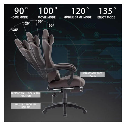 Lan Xin-JP Gaming Office Chair with Footrest, Lumbar Support, Adjustable Height, 360° Swivel Seat, Brown
