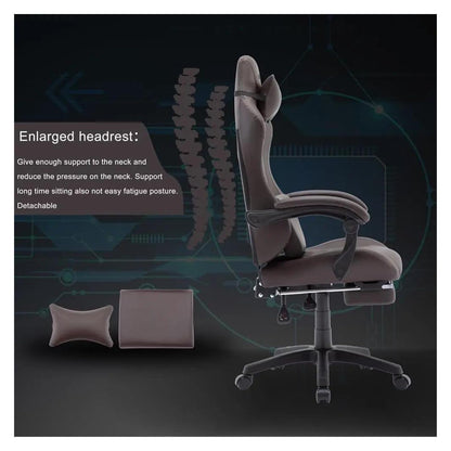 Lan Xin-JP Gaming Office Chair with Footrest, Lumbar Support, Adjustable Height, 360° Swivel Seat, Brown