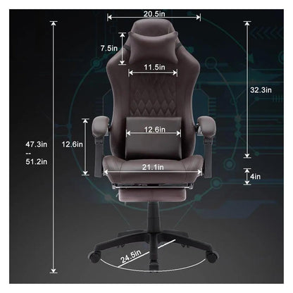 Lan Xin-JP Gaming Office Chair with Footrest, Lumbar Support, Adjustable Height, 360° Swivel Seat, Brown