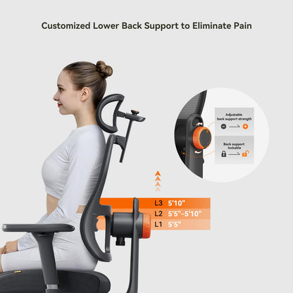 Newtral Ergonomic Office Chair, Adaptive Lumbar Support, Footrest, 4D Armrests, Adjustable Seat Depth & Height