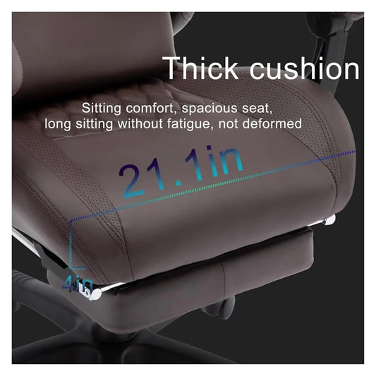 Lan Xin-JP Gaming Office Chair with Footrest, Lumbar Support, Adjustable Height, 360° Swivel Seat, Brown