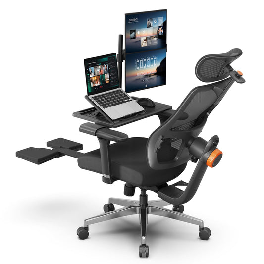 Newtral Ergonomic Office Chair, Footrest, Auto Backrest & Headrest, 4D Armrests, 96°-136° Recline, Black with Laptop Table