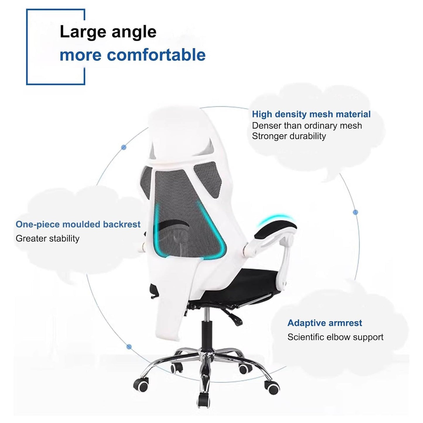 Ergonomic Gaming Chair with Footrest, Adjustable Headrest & Armrests, Tilt Function, Comfortable Office Computer Chair, Black