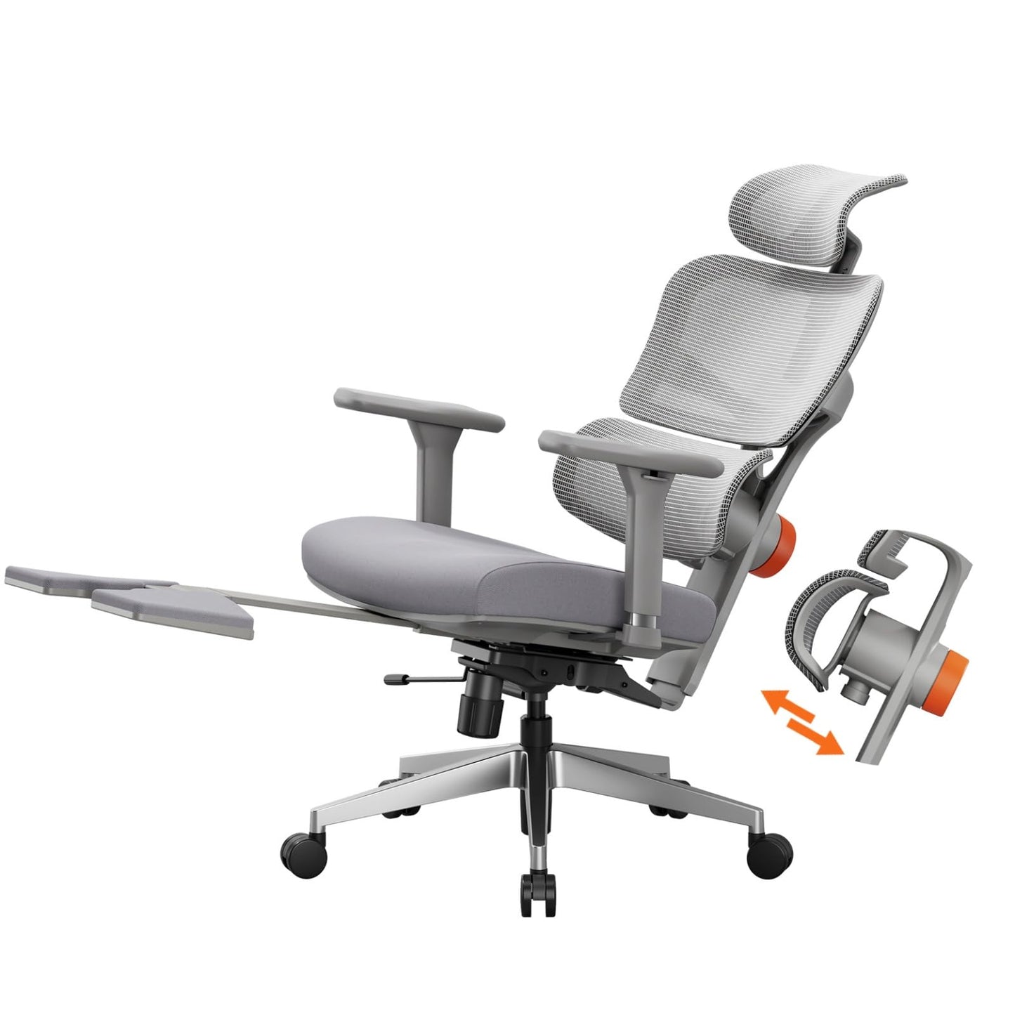 Newtral Ergonomic Office Chair, Big & Tall, Auto Lumbar Support, Adjustable Depth & Height, Footrest, Gray
