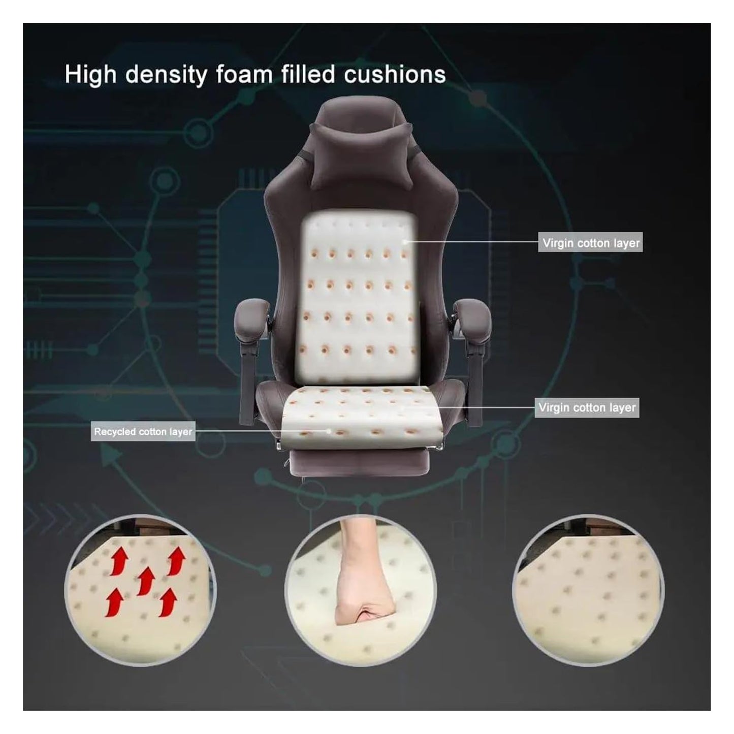 Lan Xin-JP Gaming Office Chair with Footrest, Lumbar Support, Adjustable Height, 360° Swivel Seat, Brown