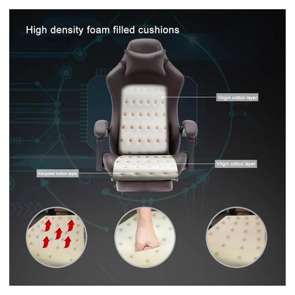 Lan Xin-JP Gaming Office Chair with Footrest, Lumbar Support, Adjustable Height, 360° Swivel Seat, Brown