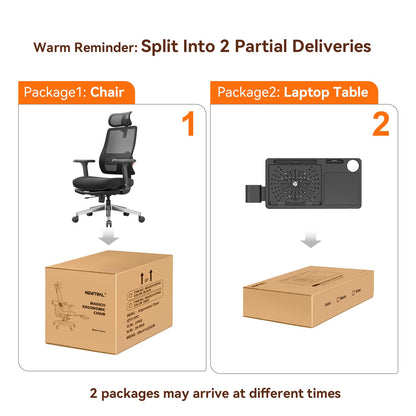 Newtral Ergonomic Office Chair, Footrest, Auto Backrest & Headrest, 4D Armrests, 96°-136° Recline, Black with Laptop Table