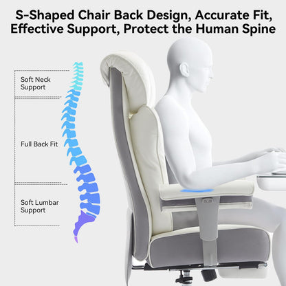 Efomao Big & Tall Office Chair 400lbs, Executive Desk Chair with Footrest, 23" Wide Seat, High Back Ergonomic Leather, White