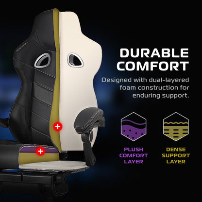 Respawn 110 Pro Gaming Chair with Footrest, Ergonomic Recliner, Lumbar Support, Headrest, Racing Style, White