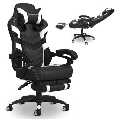 Respawn 110 Pro Gaming Chair with Footrest, Ergonomic Recliner, Lumbar Support, Headrest, Racing Style, White