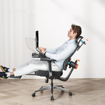 Newtral Ergonomic Office Chair, Footrest, Auto Backrest & Headrest, 4D Armrests, 96°-136° Recline, Black with Laptop Table