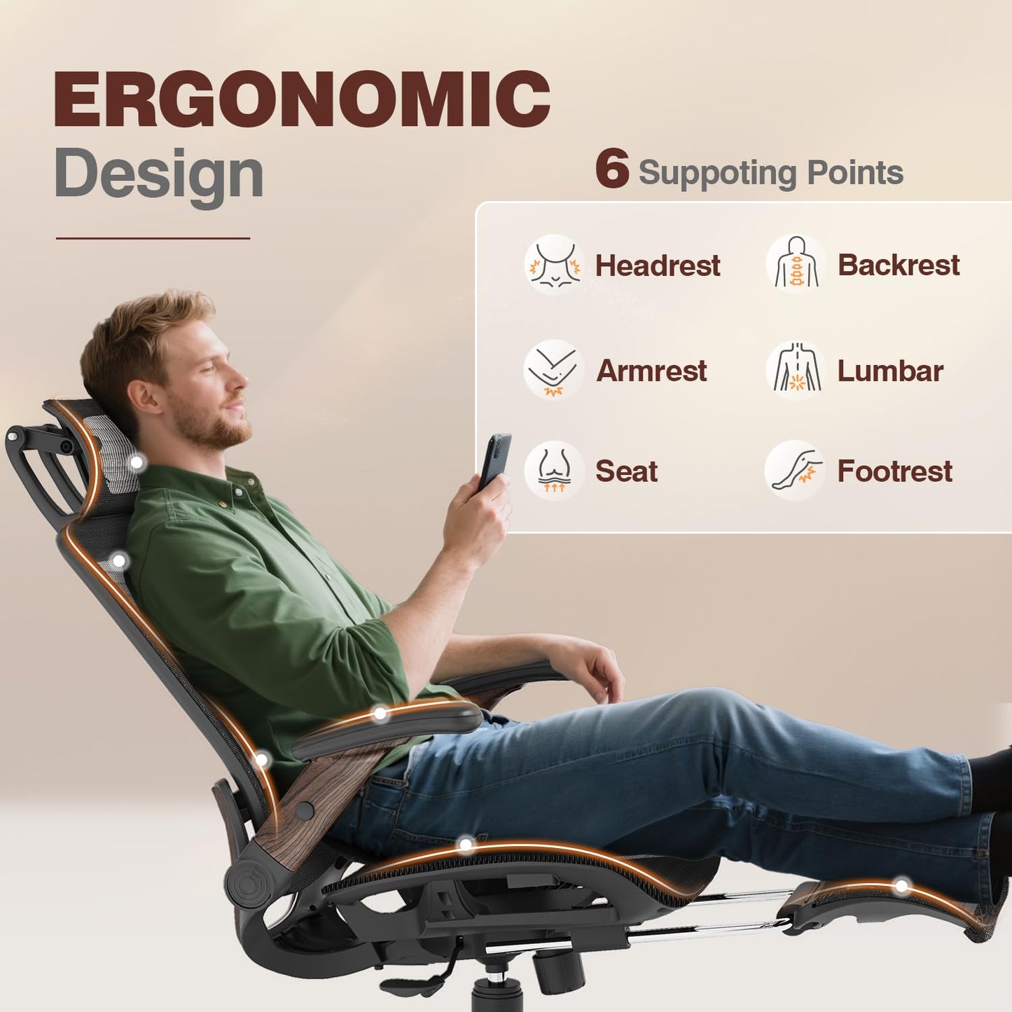 GABRYLLY Ergonomic Office Chair with Footrest, High Back Mesh, Flip-Up Arms, 3D Headrest, 135° Recline, Lumbar Support, 300lbs