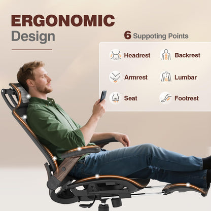 GABRYLLY Ergonomic Office Chair with Footrest, High Back Mesh, Flip-Up Arms, 3D Headrest, 135° Recline, Lumbar Support, 300lbs