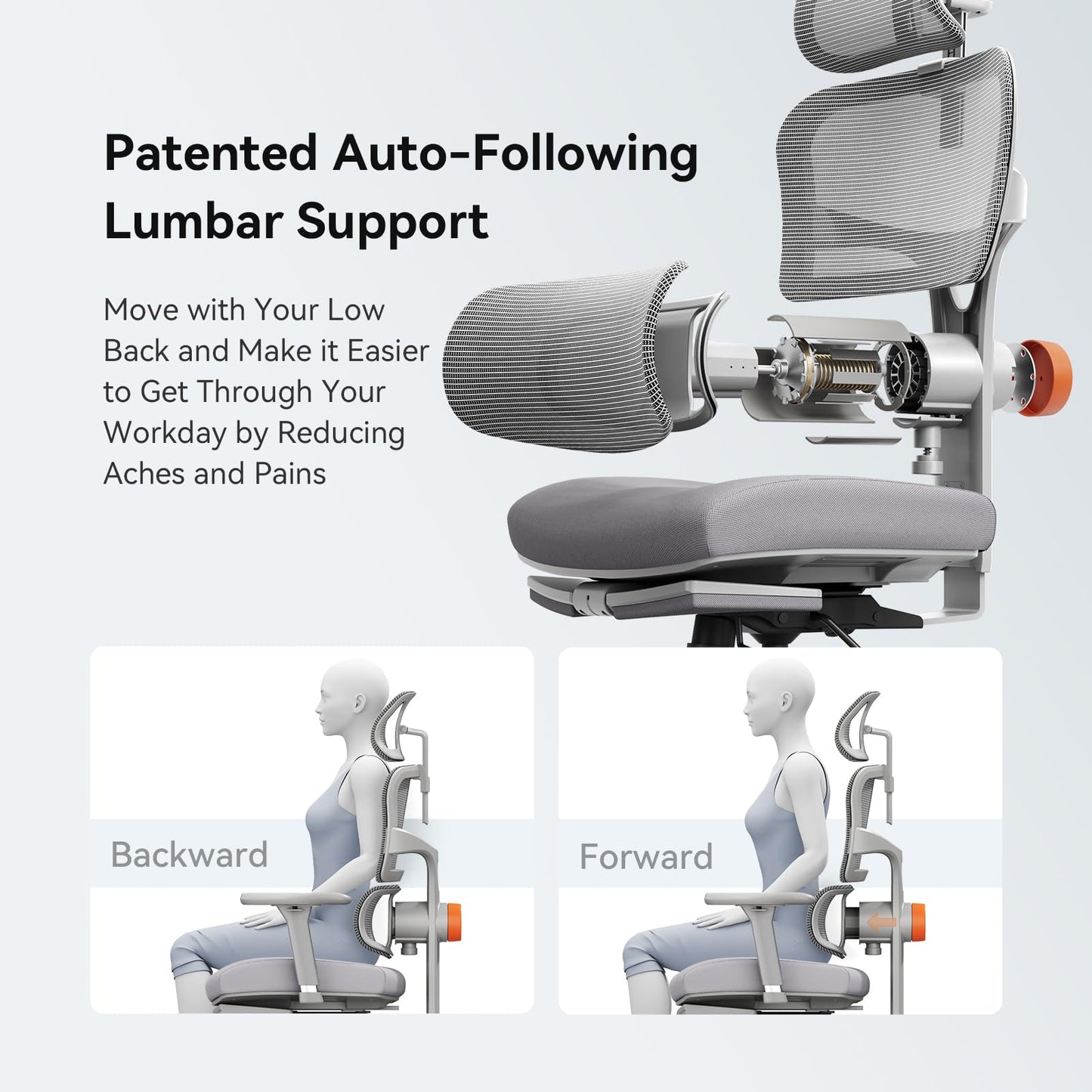 Newtral Ergonomic Office Chair, Big & Tall, Auto Lumbar Support, Adjustable Depth & Height, Footrest, Gray