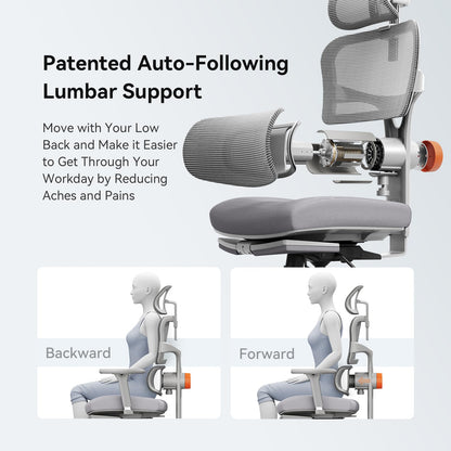 Newtral Ergonomic Office Chair, Big & Tall, Auto Lumbar Support, Adjustable Depth & Height, Footrest, Gray