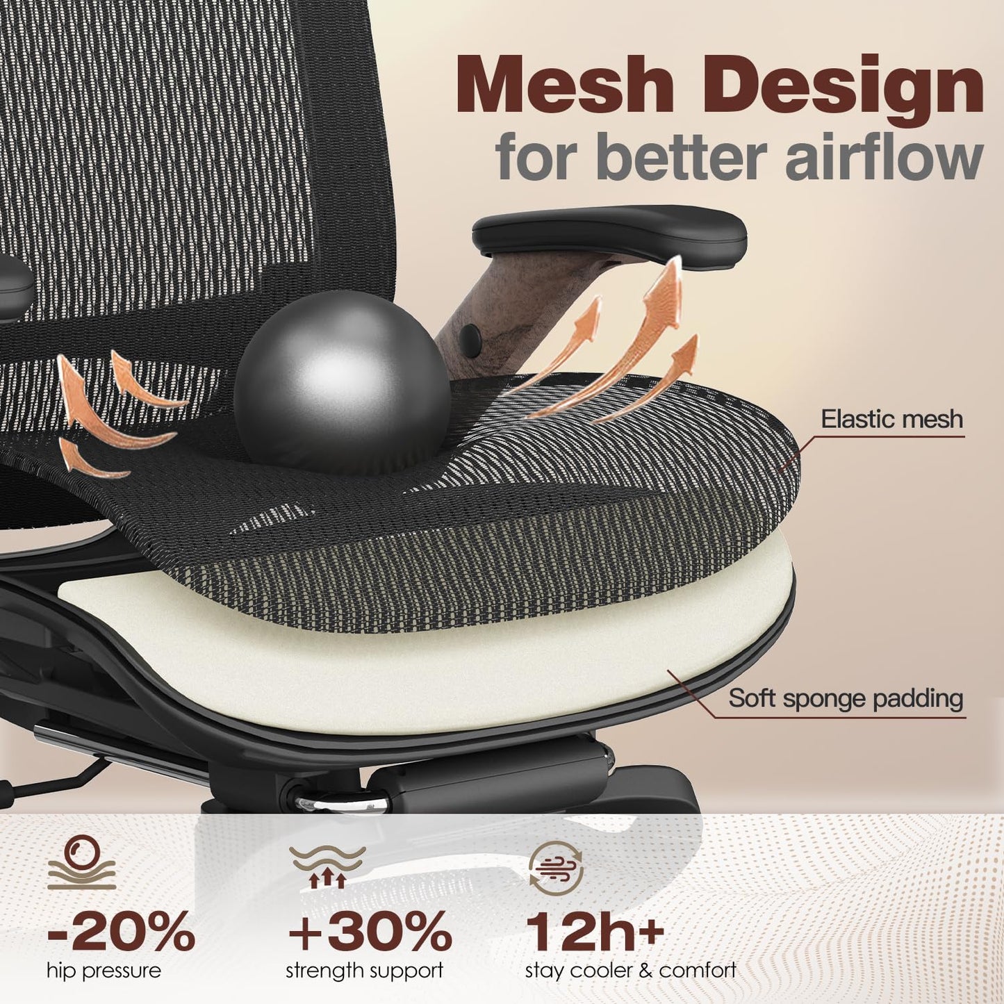 GABRYLLY Ergonomic Office Chair with Footrest, High Back Mesh, Flip-Up Arms, 3D Headrest, 135° Recline, Lumbar Support, 300lbs