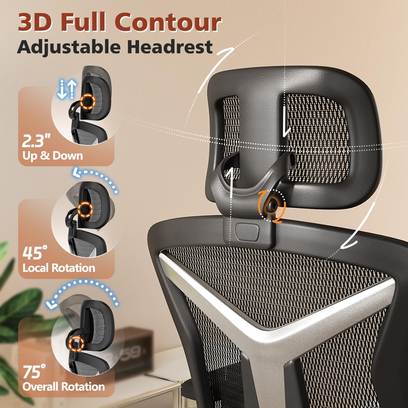Ergonomic Office Chair with Footrest, 3D Lumbar Support, Adjustable Armrests & Headrest, 90°-135° Tilt, Mesh Seat, Heavy Duty