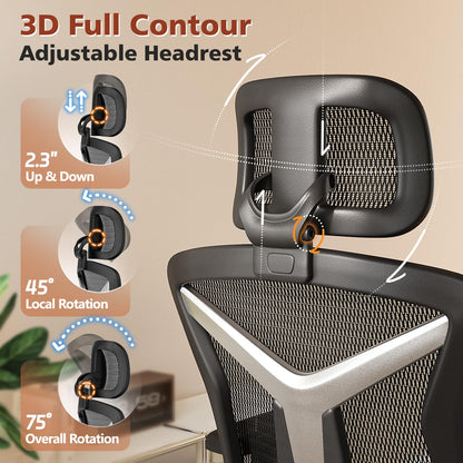 Ergonomic Office Chair with Footrest, 3D Lumbar Support, Adjustable Armrests & Headrest, 90°-135° Tilt, Mesh Seat, Heavy Duty