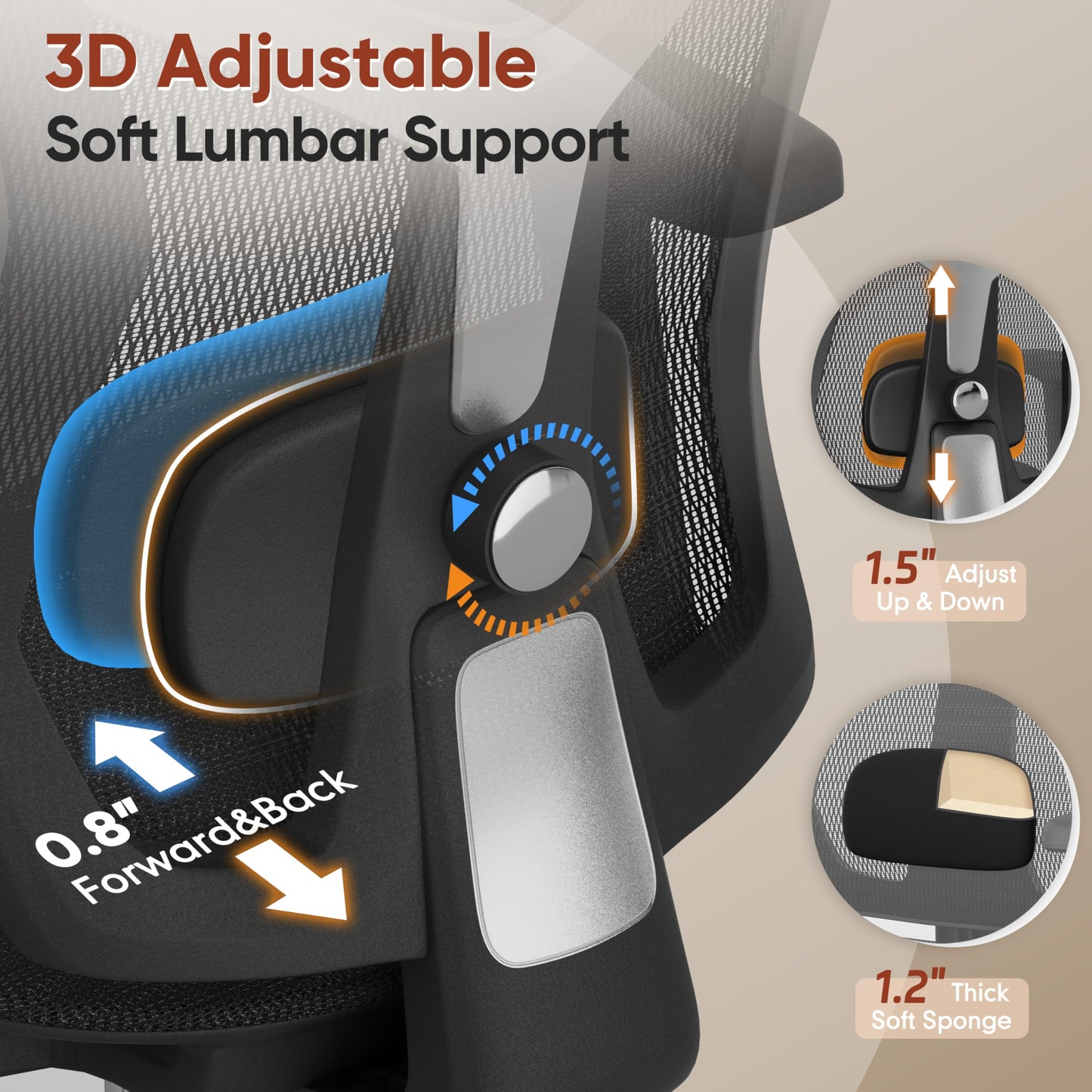 Ergonomic Office Chair with Footrest, 3D Lumbar Support, Adjustable Armrests & Headrest, 90°-135° Tilt, Mesh Seat, Heavy Duty
