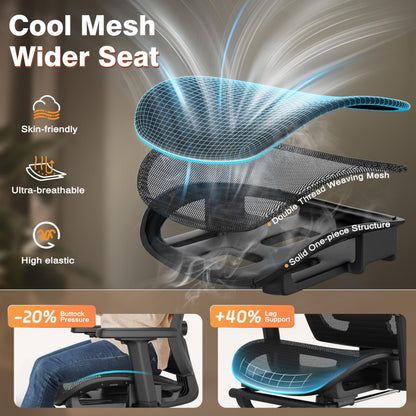 Ergonomic Office Chair with Footrest, 3D Lumbar Support, Adjustable Armrests & Headrest, 90°-135° Tilt, Mesh Seat, Heavy Duty